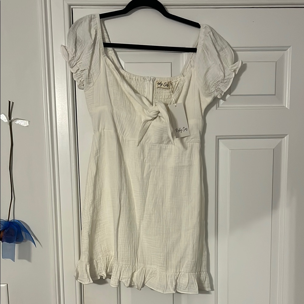 White Ruffled Cap Sleeve Mini Dress
